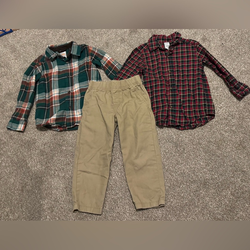 Christmas button up shirts Gymboree Carter’s 3T & khaki cotton pants Toddler Boy